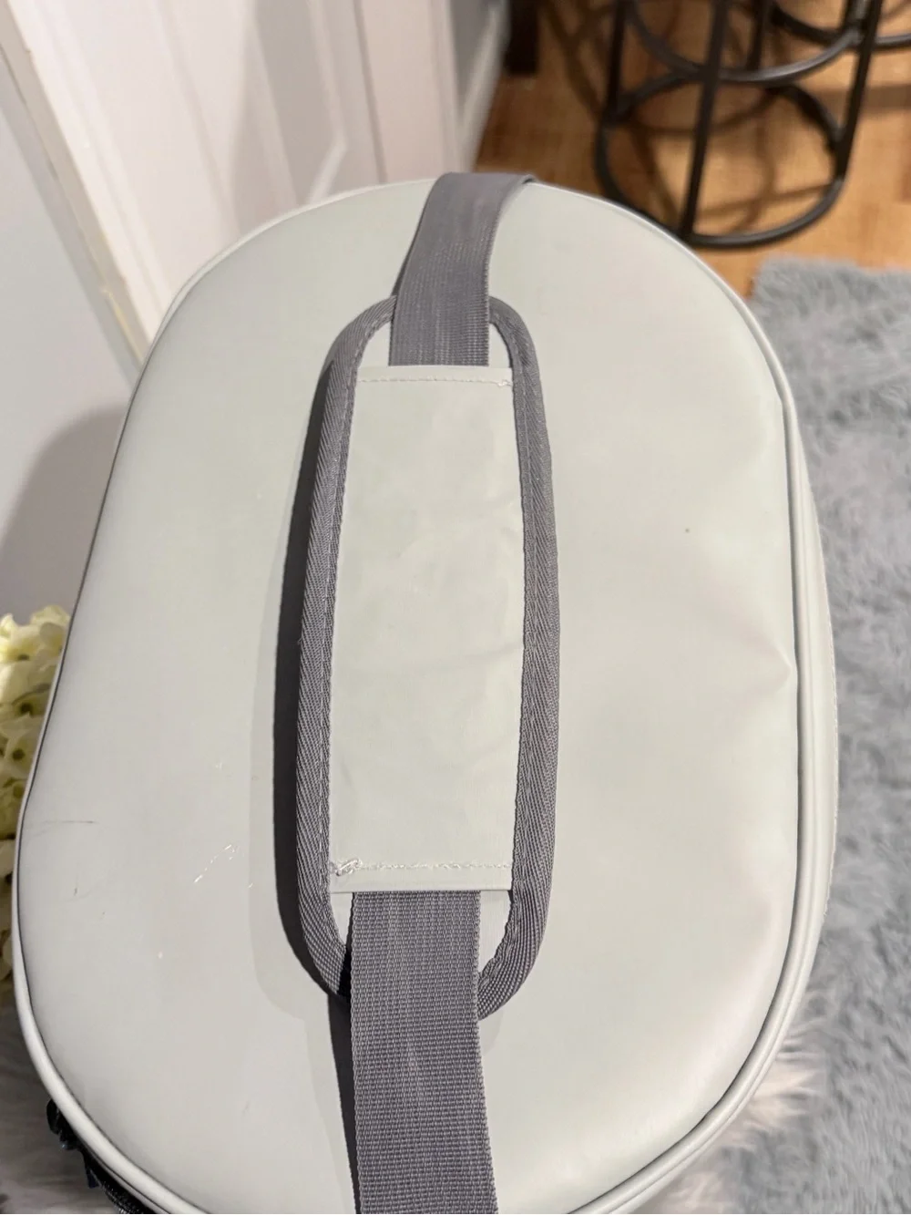 White & Blue Soft-Side Camera Bag with Adjustable Strap